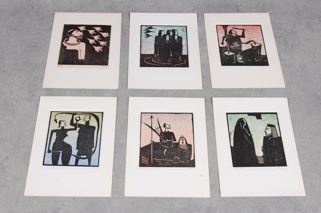 ÅKE HOLM. Linoliumtryck, 6 st, numrerade, signerade.