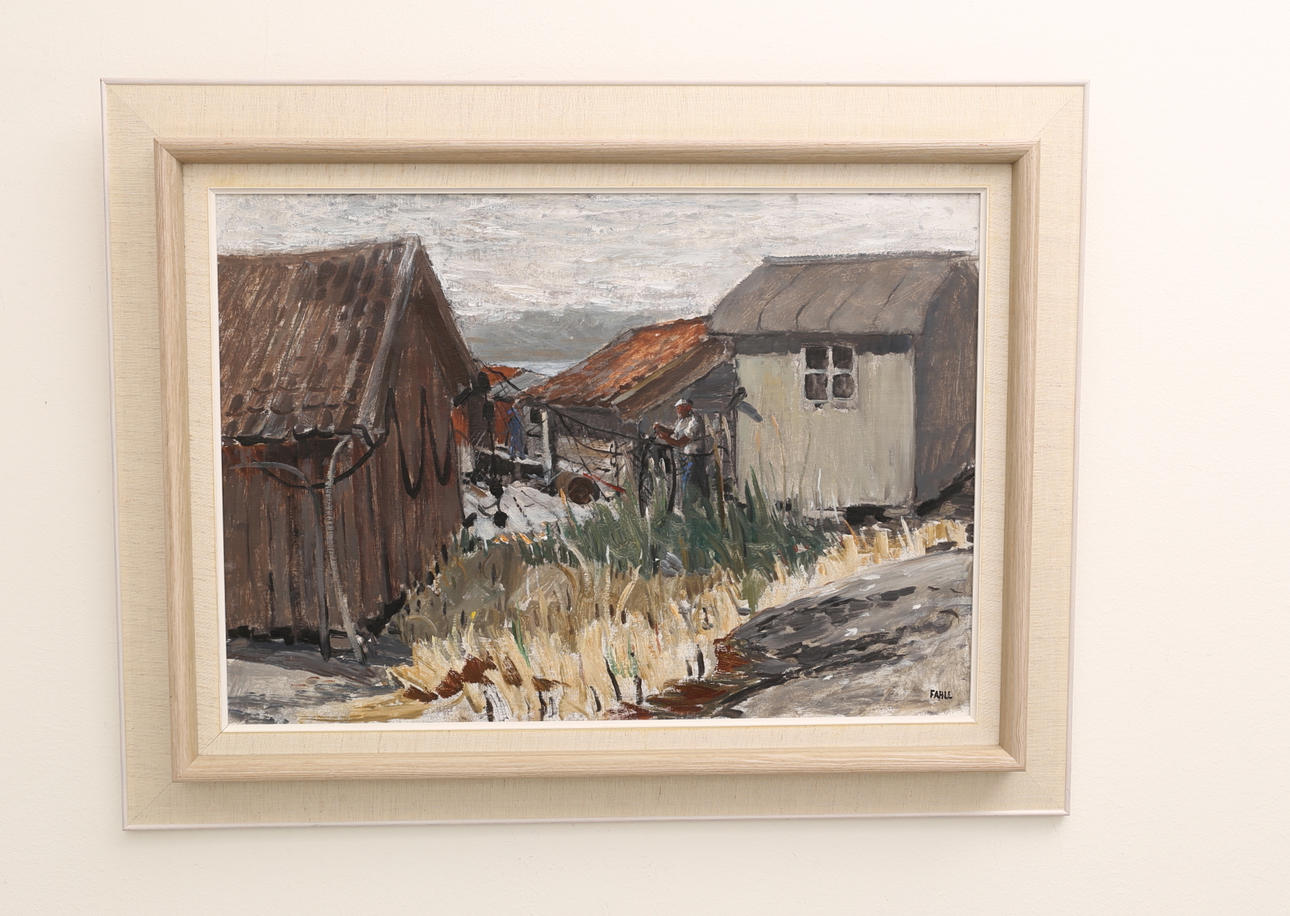 GUSTAV ADOLF FAHLE. Olja på duk, "Fiskebodar".