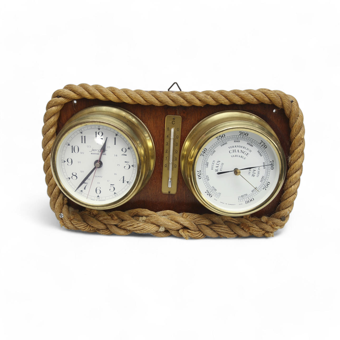 CLOCK, BAROMETER, AND THERMOMETER. Jerger marine hour, Germany. Probably the last quarter of the 20th century.