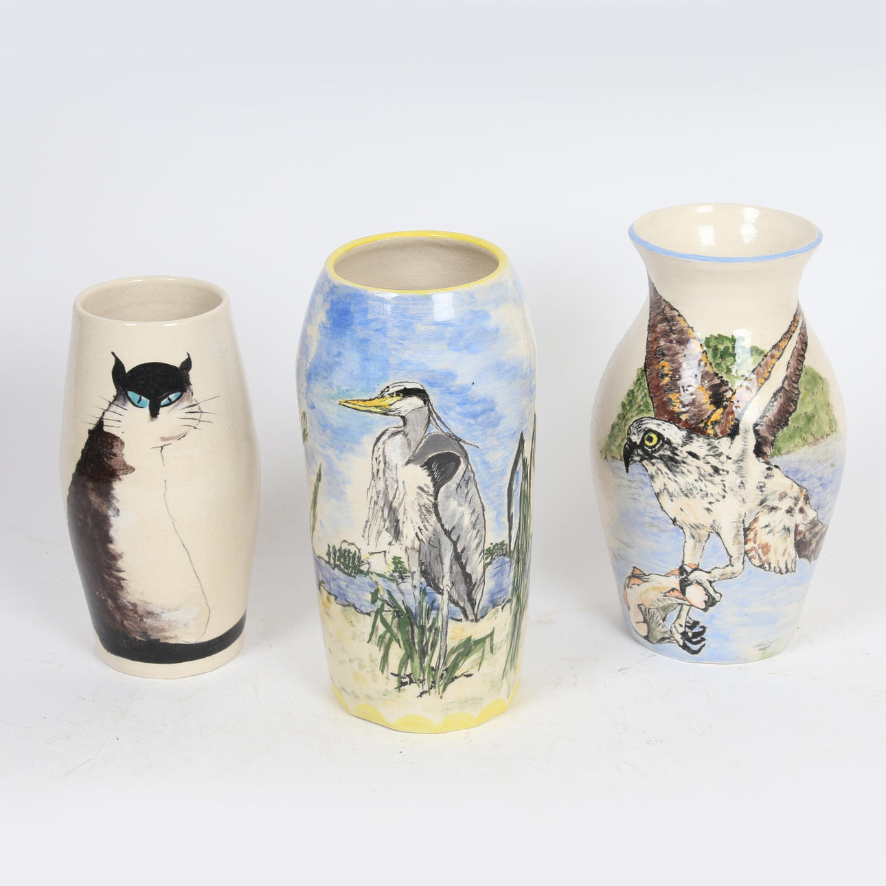 THREE LARGE STUDIO POTTERY VASES (3).