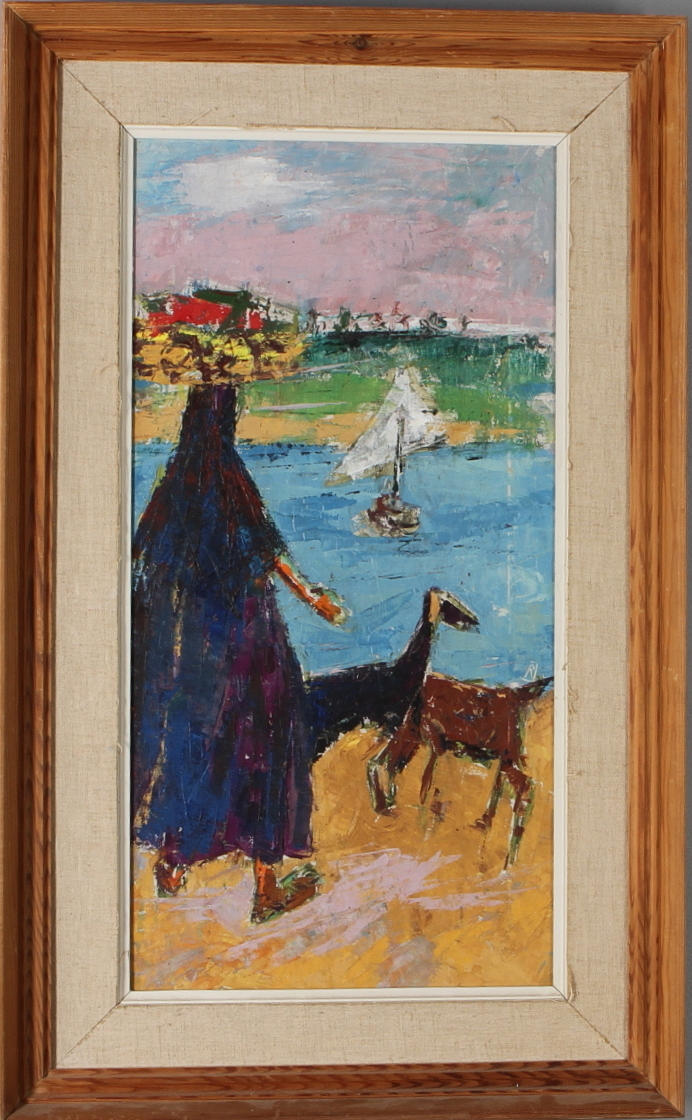 RAGNAR JOHANSSON. Landskap med herd och båt, olja på duk, monogramsignerad.