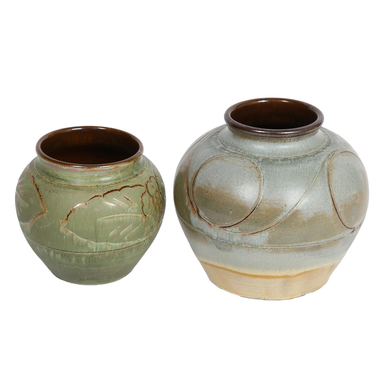 TWO T.W. LEMON & SONS WESUMA WARE POTTERY VASES (2).