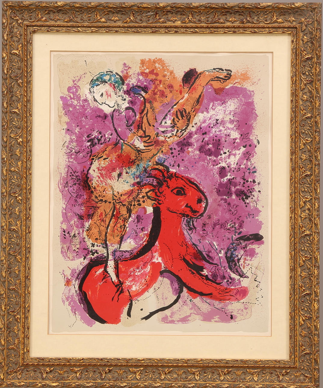 MARC CHAGALL. EFTER. "L Ecuyére au cheval rouge", utställningsaffisch, "22/10 - 13/11 Charlottenborg" 1985.