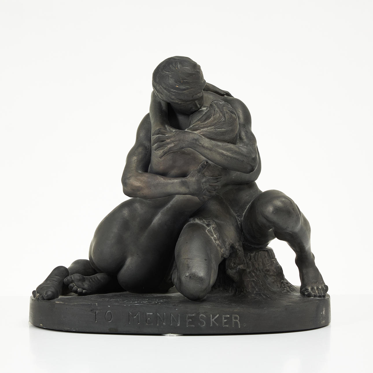 STEPHAN SINDING. “Two people”, basalt figure group, signed and dated 1889, marked Copyright 1902 by Keller & Reiner, Berlin W.