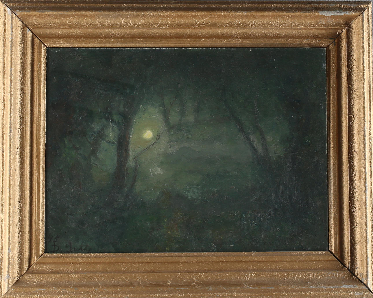 DAVID JETTE. Skog i månsken, olja på pannå, signerad samt daterad -45.