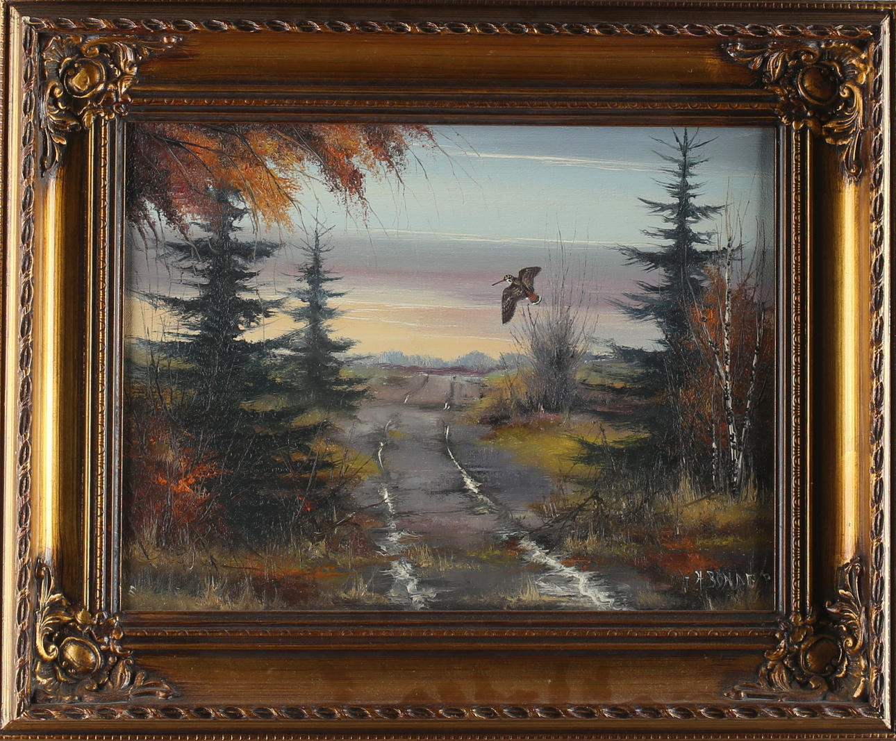 HARRY BONDE PETERSEN. Skogsfågel i skogslandskap, olja på duk, signerad.