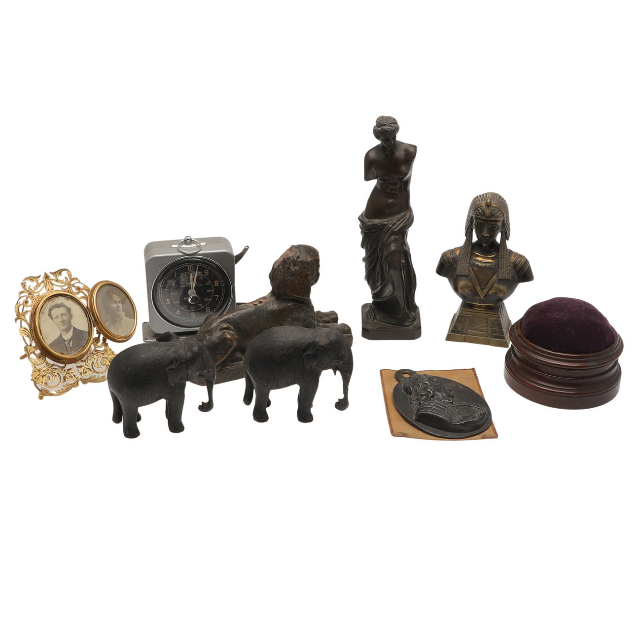 ANTIK BLYPLATTA, FÖRGYLLD METALLRAM & SAMLARFÖREMÅL.