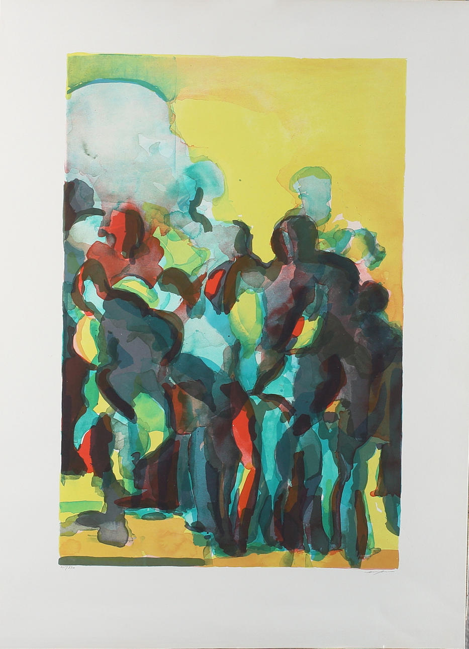 OIDENTIFIERAD KONSTNÄR. Figurkomposition, färglitografi, signerad samt numrerad 215/330.