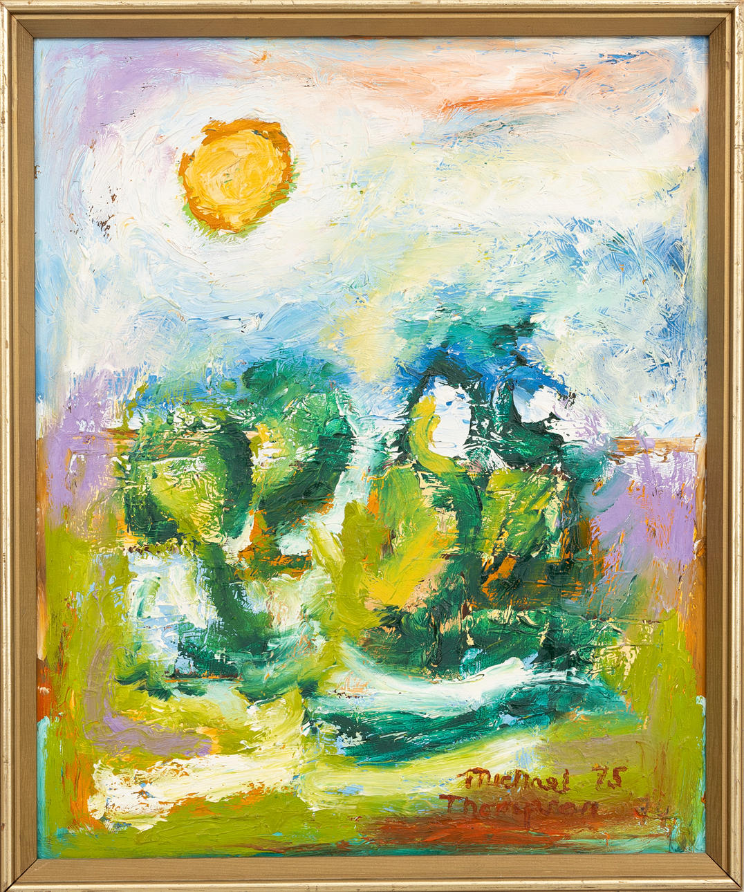 MICHAEL THOMPSON. Oil on panel, Visionary landscape 5, signed and dated 75.