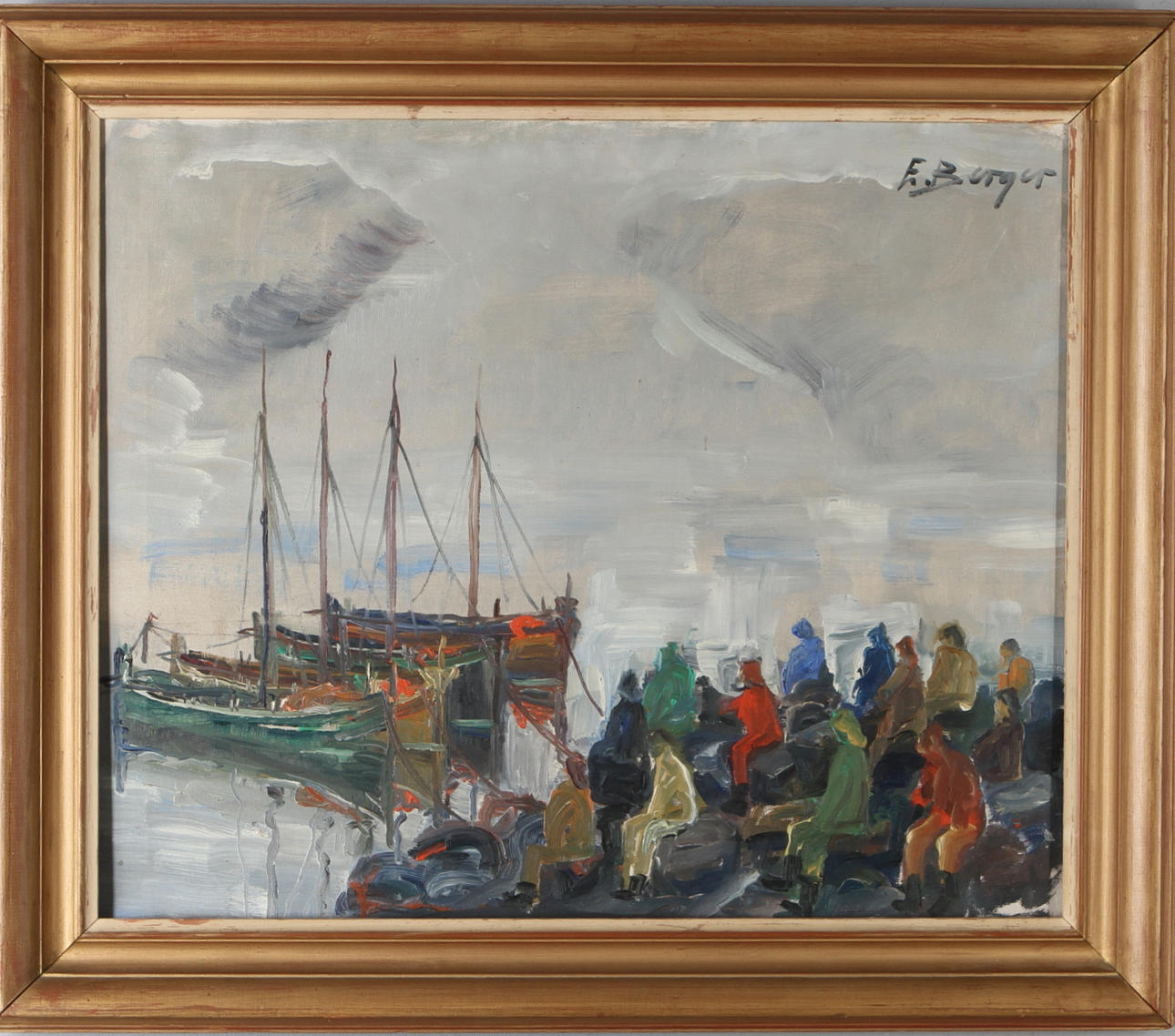 EINAR BERGER. Fiskeläge, olja på duk, signerad.