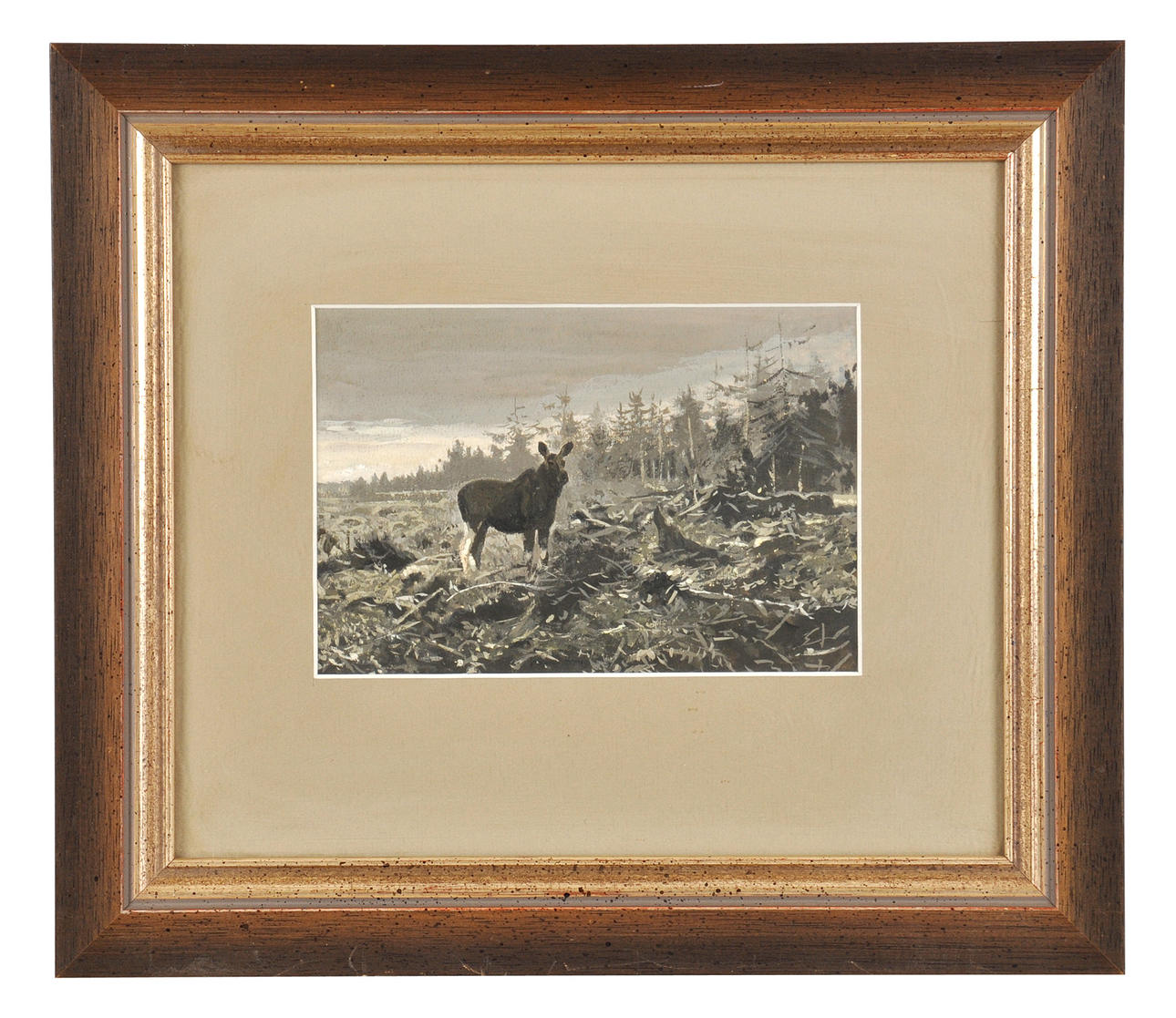 REINHOLD FEUSSNER. "Zehlau i Königsberg / Ostpreussen". Elgkuh, akvarell i grisaille stil.