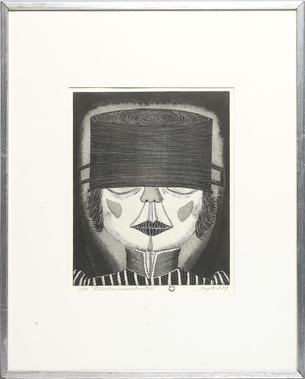 INGER ANDERSSON. "Kökskommendanten", träsnitt, signerad och numrerad 1/50.