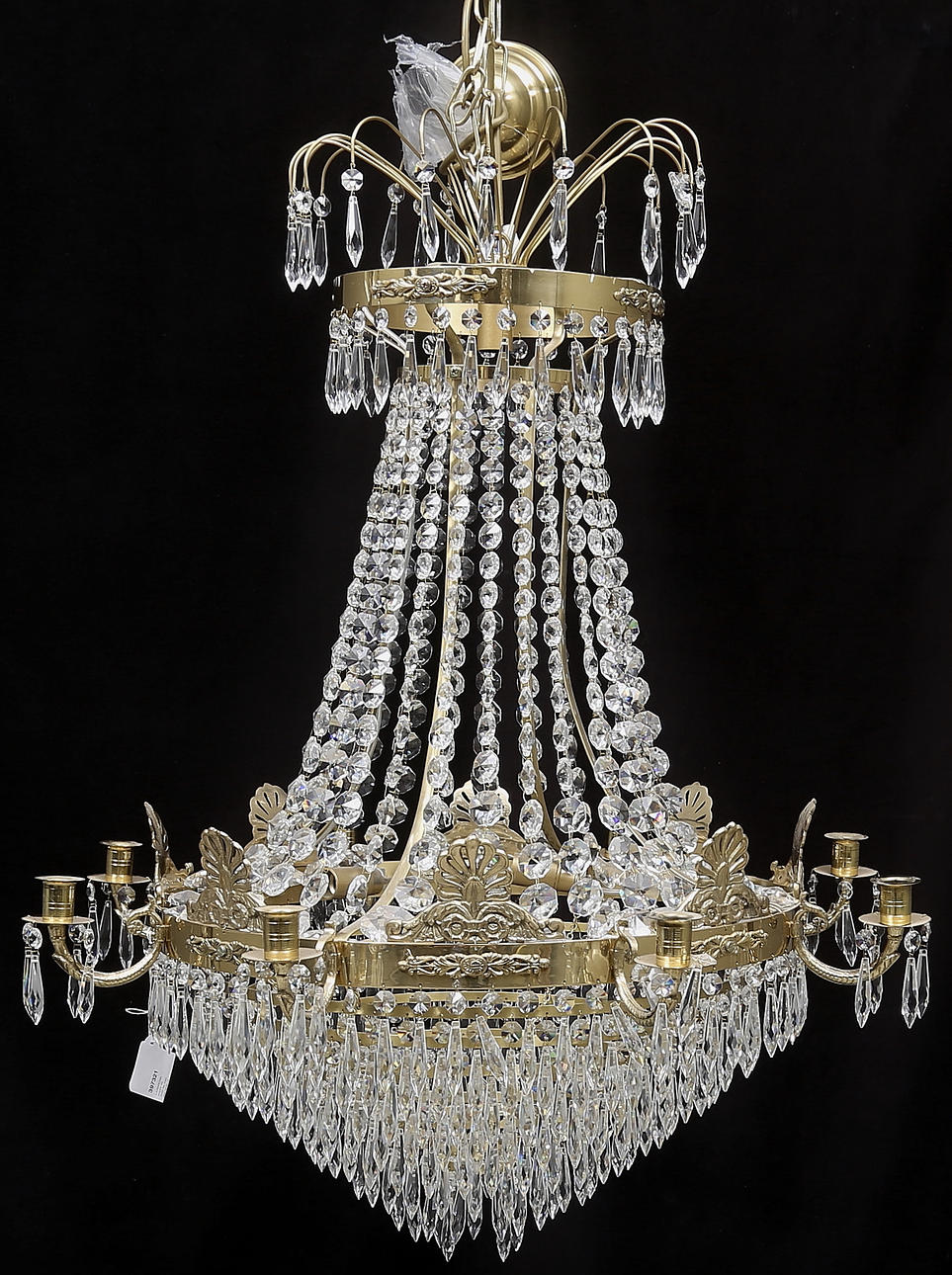 LJUSKRONA, empire-stil, höjd utan kedja ca. 75 cm.