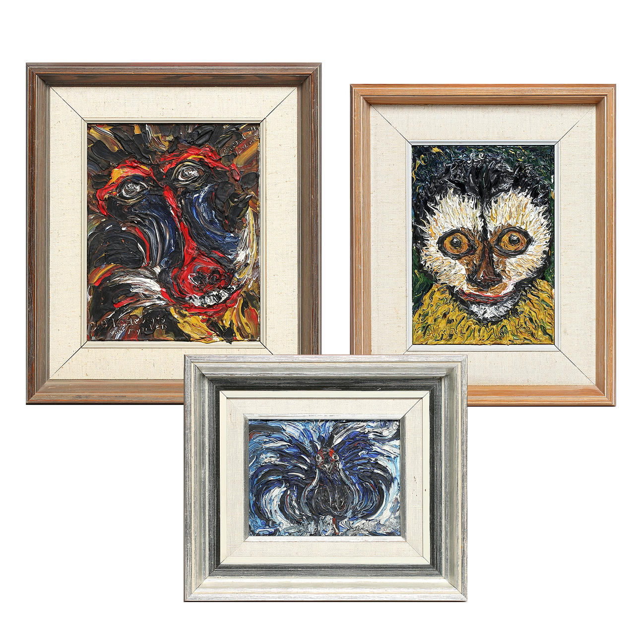 BERND OVERLACK LODEWIGES VAN MYNDEN. Olja på pannå, 3 st, "Mandrill", "Night Monkey", signerade.