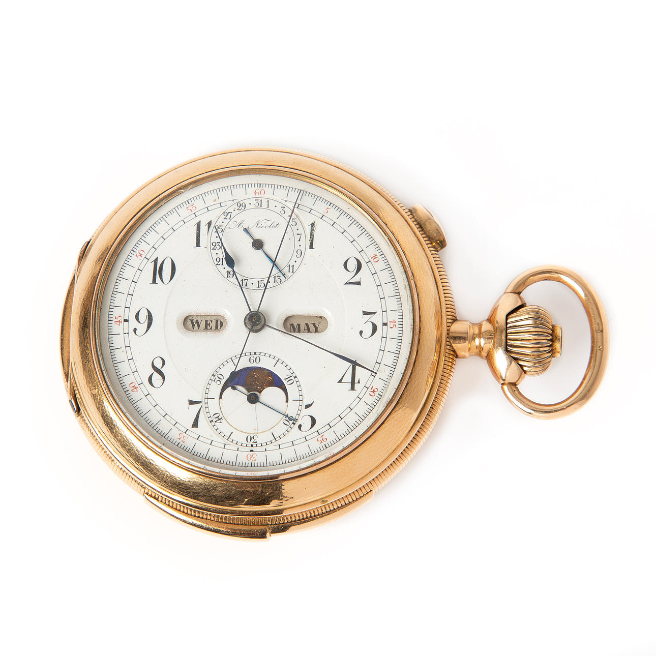 A. NICOLET. Savonette, 14K guld, ca år 1900.