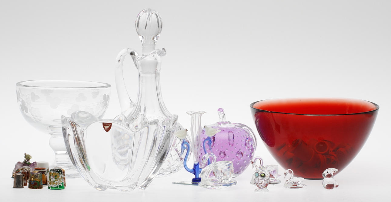 PARTI GLASFÖREMÅL, Swarowski, Rejmyre, Orrefors "fuga", 1900 tal.