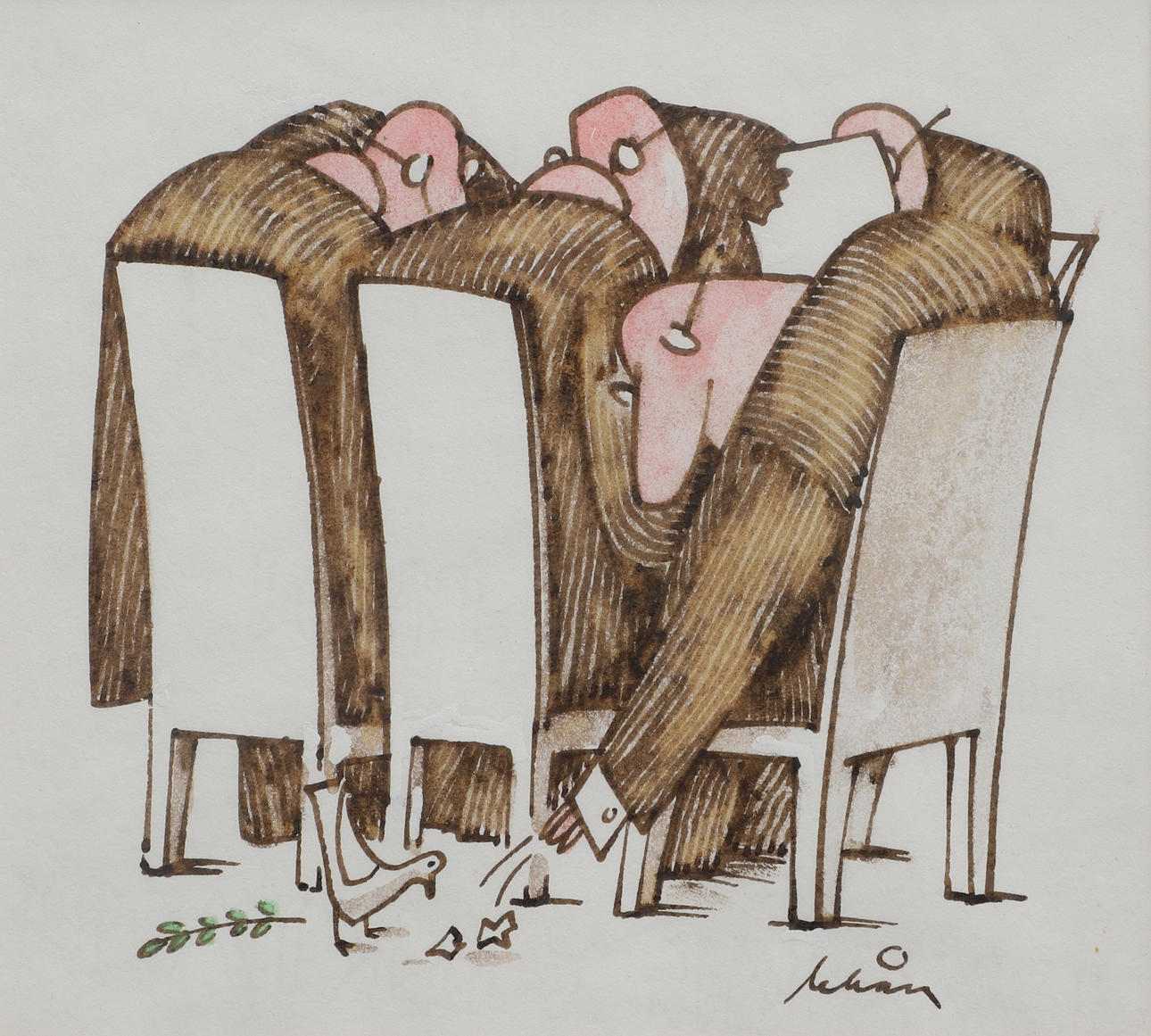 LARS-ERIK "LEHÅN" HÅKANSSON. Mixed media, “The Peace Process”, signed.