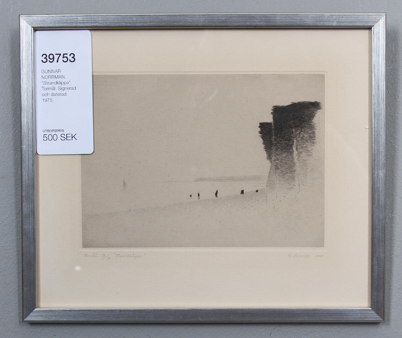 GUNNAR NORRMAN. "Strandklippa". Torrnål. Signerad och daterad 1975.