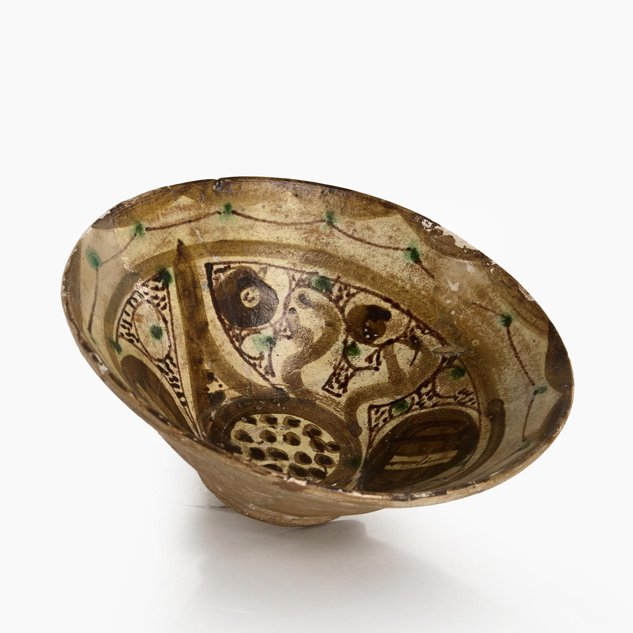 SCHALE, Steingut, Vogeldekor, Persien, Antik.