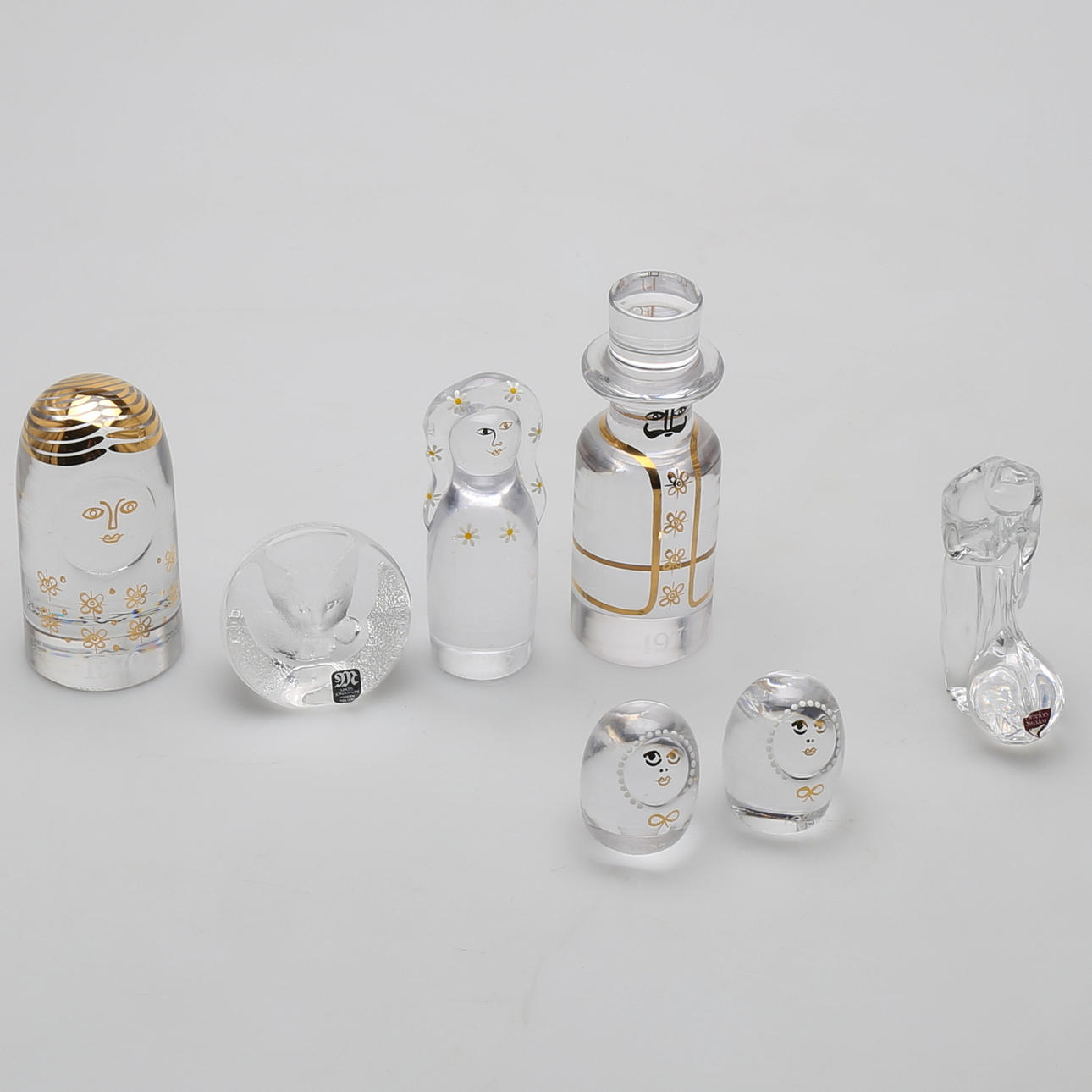 GLASSKULPTURER, 7 st, Kosta, Orrefors, Målerås.