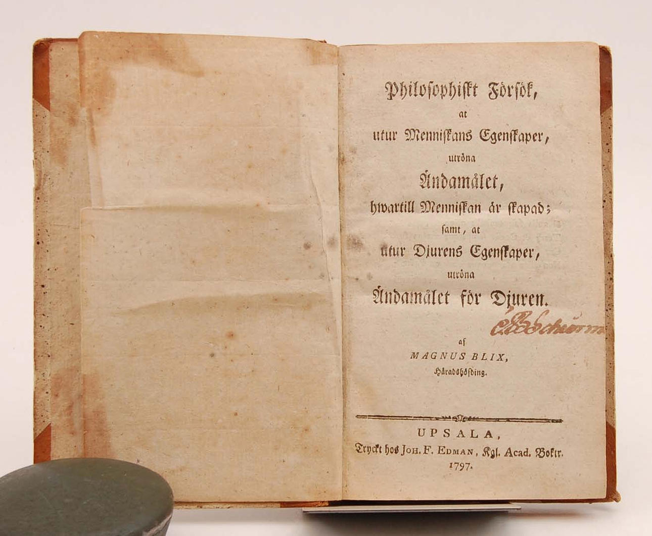 BLIX, MAGNUS. Philosophiskt Försök at utur Menniskans Egenskaper.