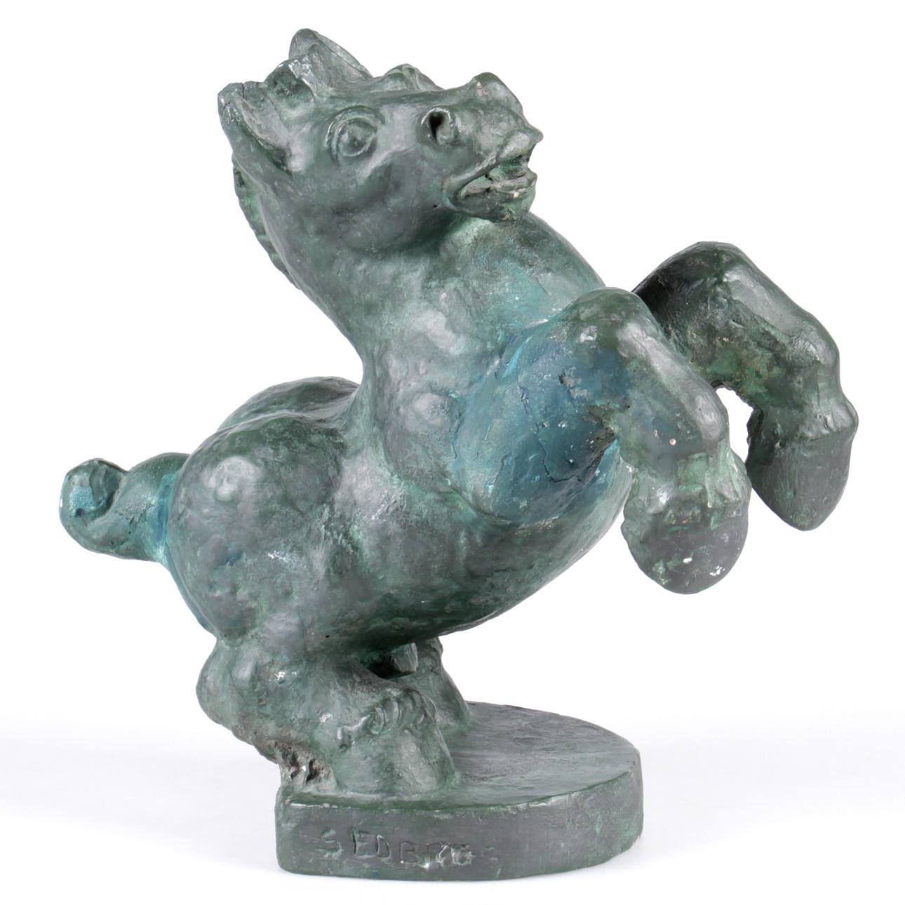 SKULPTUR, gips, stegrande häst, signerad S Edberg, 1900-tal.