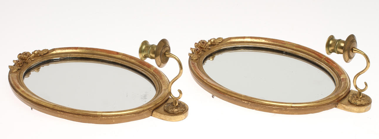 SPEGELLAMPETTER, 1 par, för 1 ljus vardera, 1900-tal.