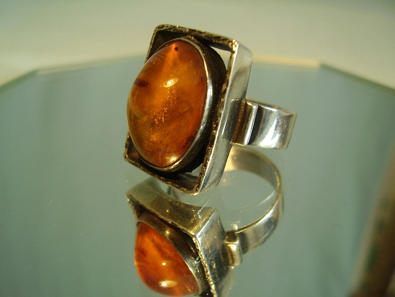 AMBER RING silver 835 handgjord runt 1930.