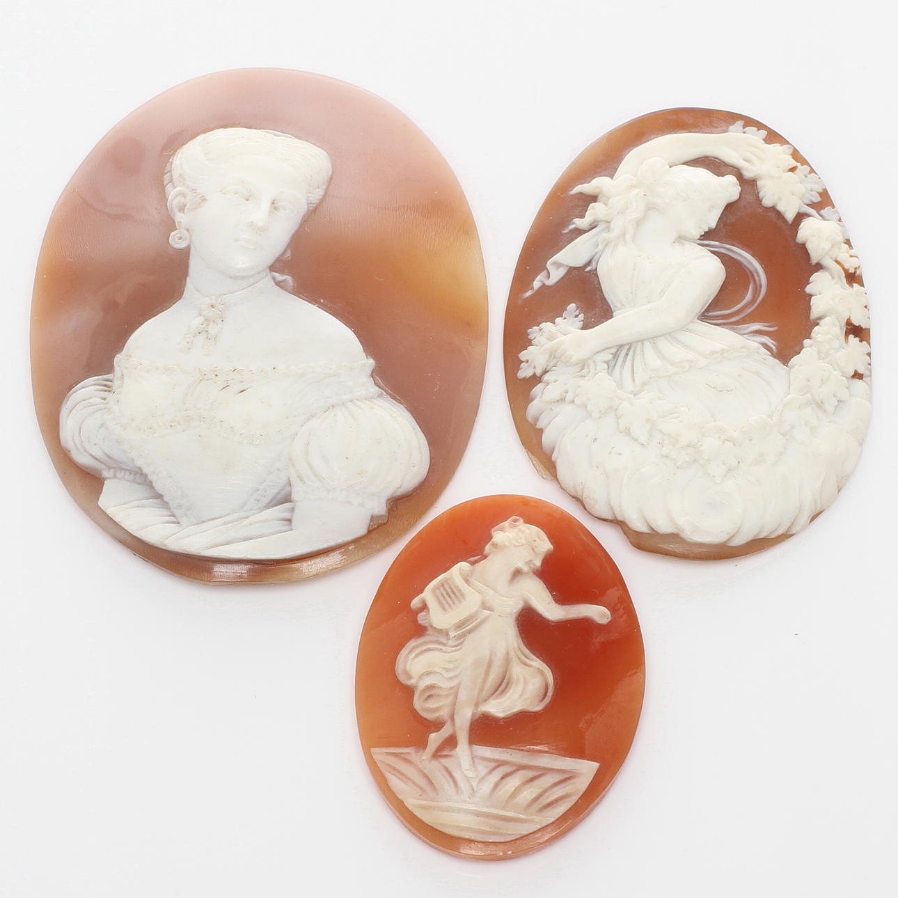 CAMÉARBETEN 3 delar, snäckskal, 1800/1900-tal.