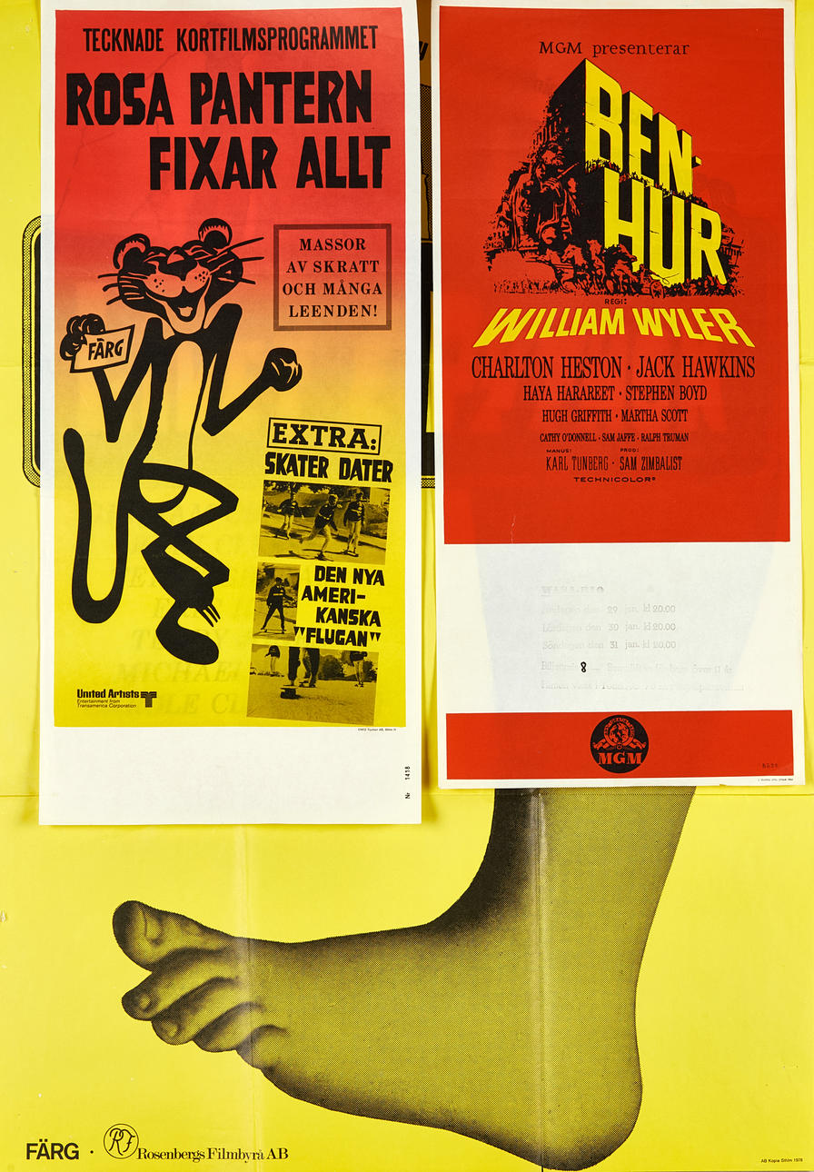 THREE SWEDISH FILM POSTERS, “Rosa Pantern fixes everything”, “Ben Hur”, “Monty Python's Live é Python”.