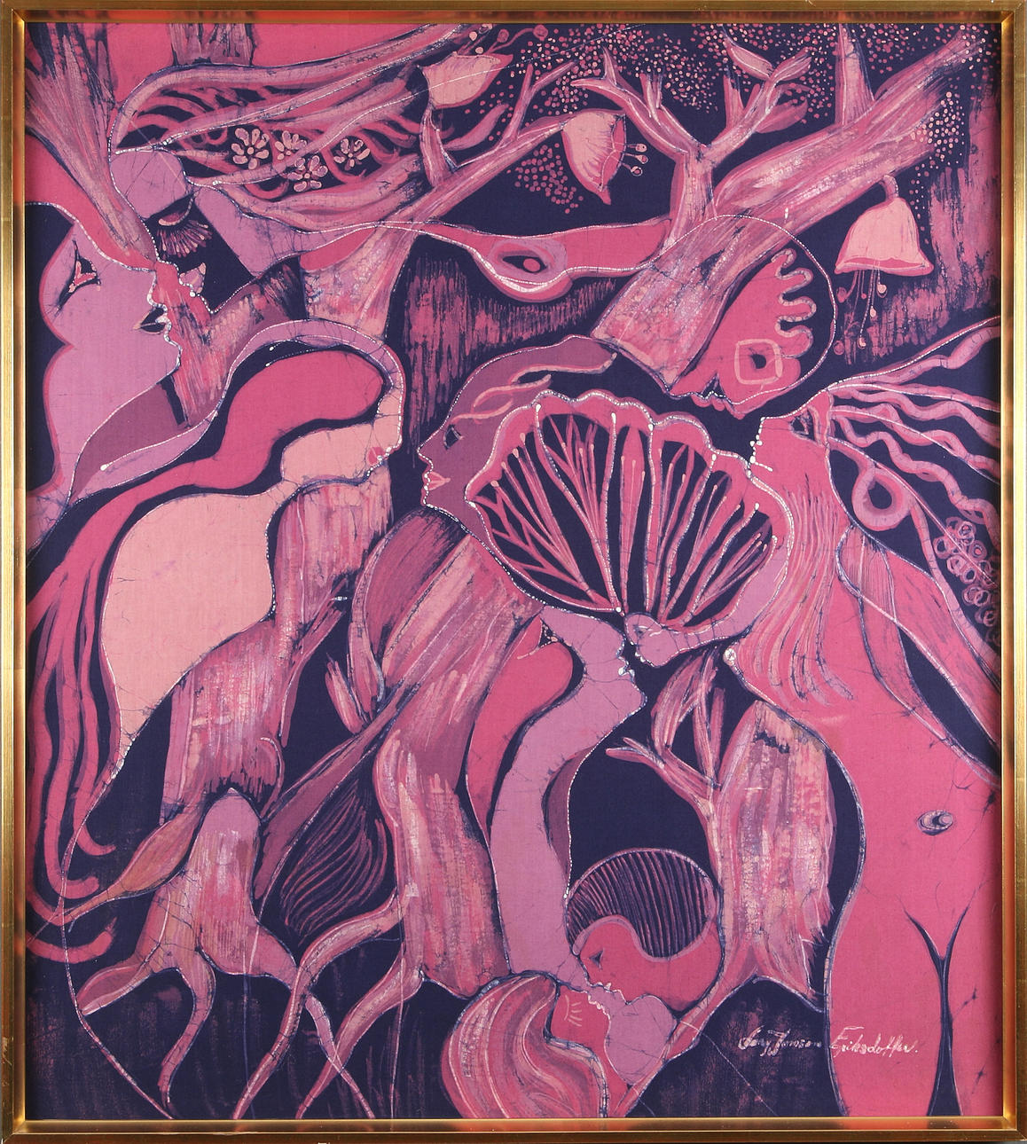 LORY JONSON-ERIKSDOTTER. Figuralt motiv, batik, signerad.