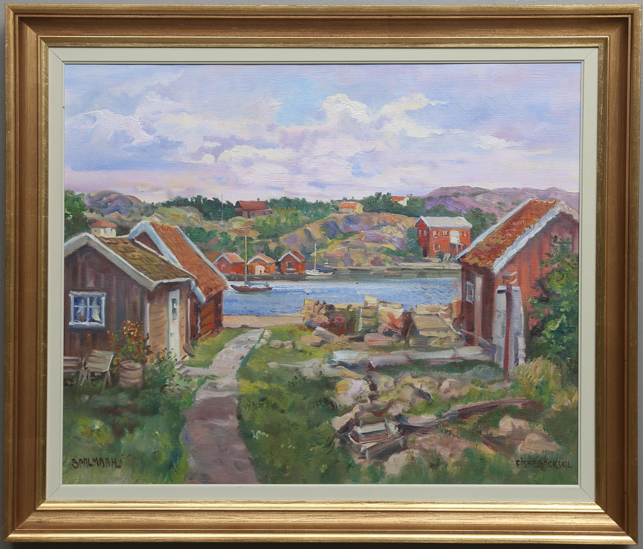 BRUNO PALMDAHL. "Fiskebäcksil". Olja på duk, signerad.