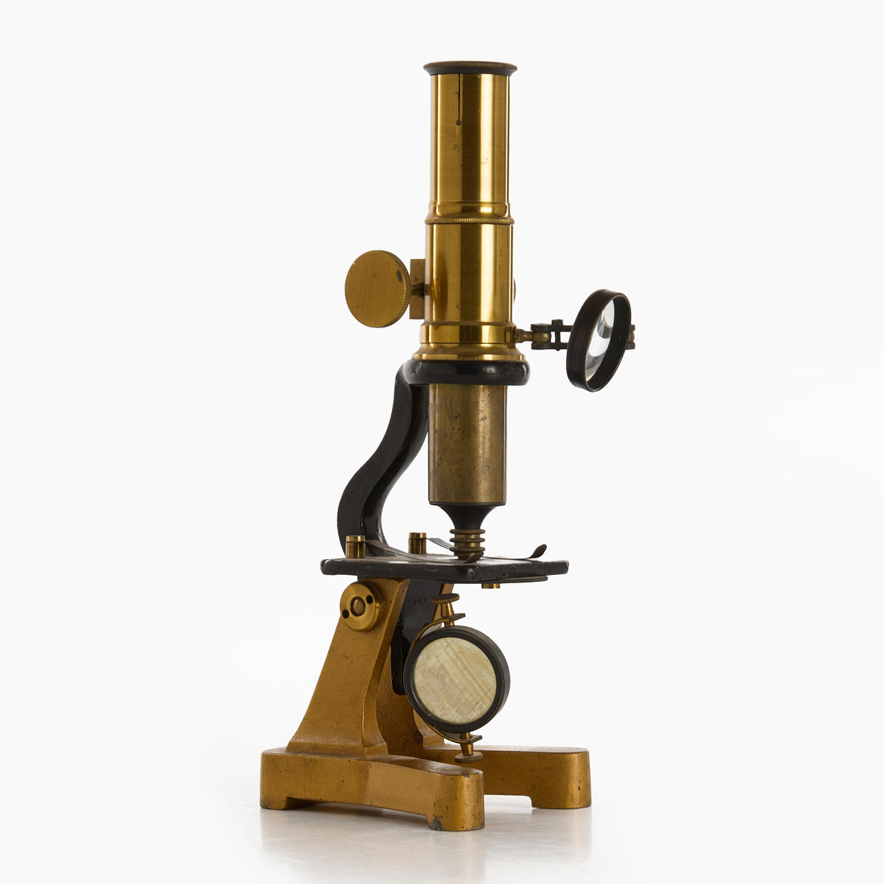 A brass & painted metal microscope, first half of the 20th century ...