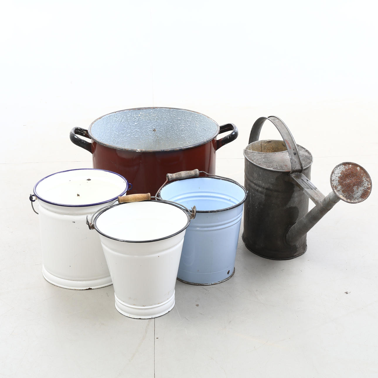 TÖPFE/KESSEL/EIMER, Zink/emailliert, 5-tlg.