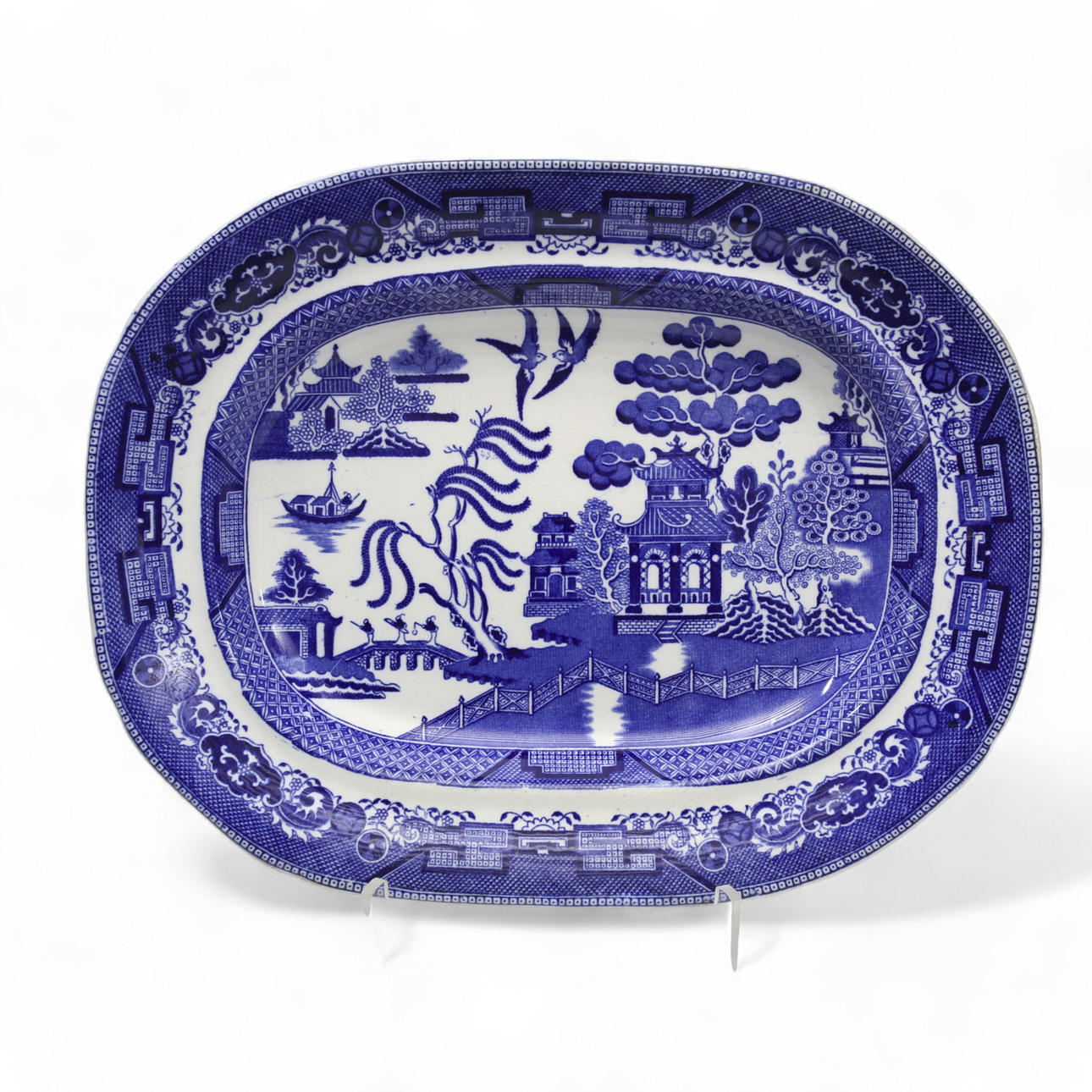 FLINTWARE, plintware med underglaserad sininen sisustus, pajukuvio, Wedgwood, viktoriaaninen aika, 1800-luvun viimeinen neljännes.