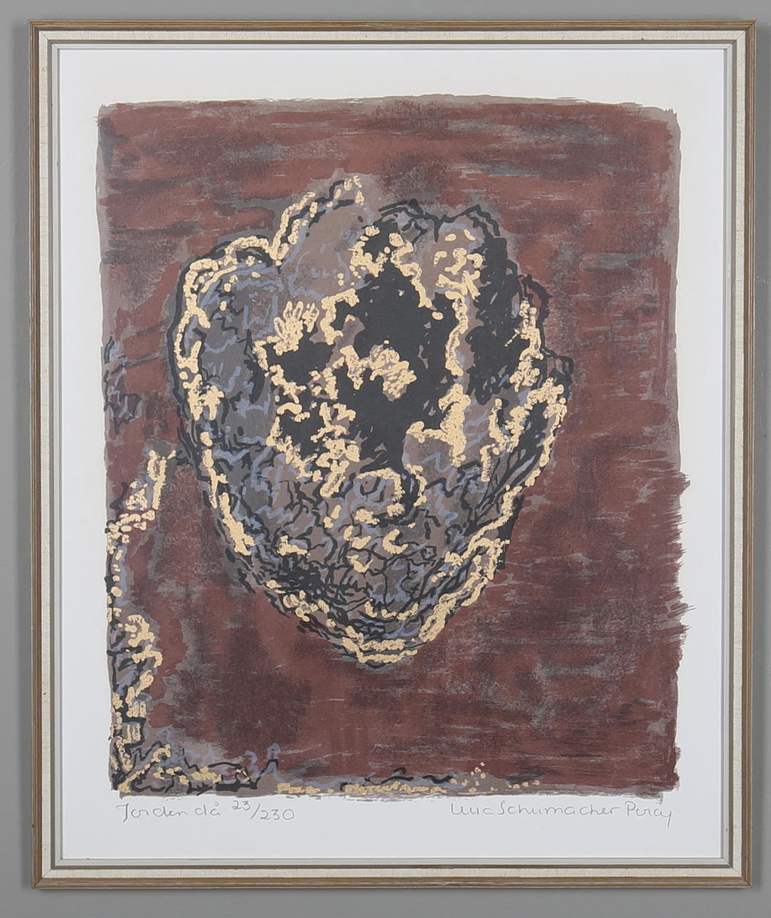 ULLA SCHUMACHER PERCY. "Jorden då", färglitografi, signerad samt numrerad 23/230.