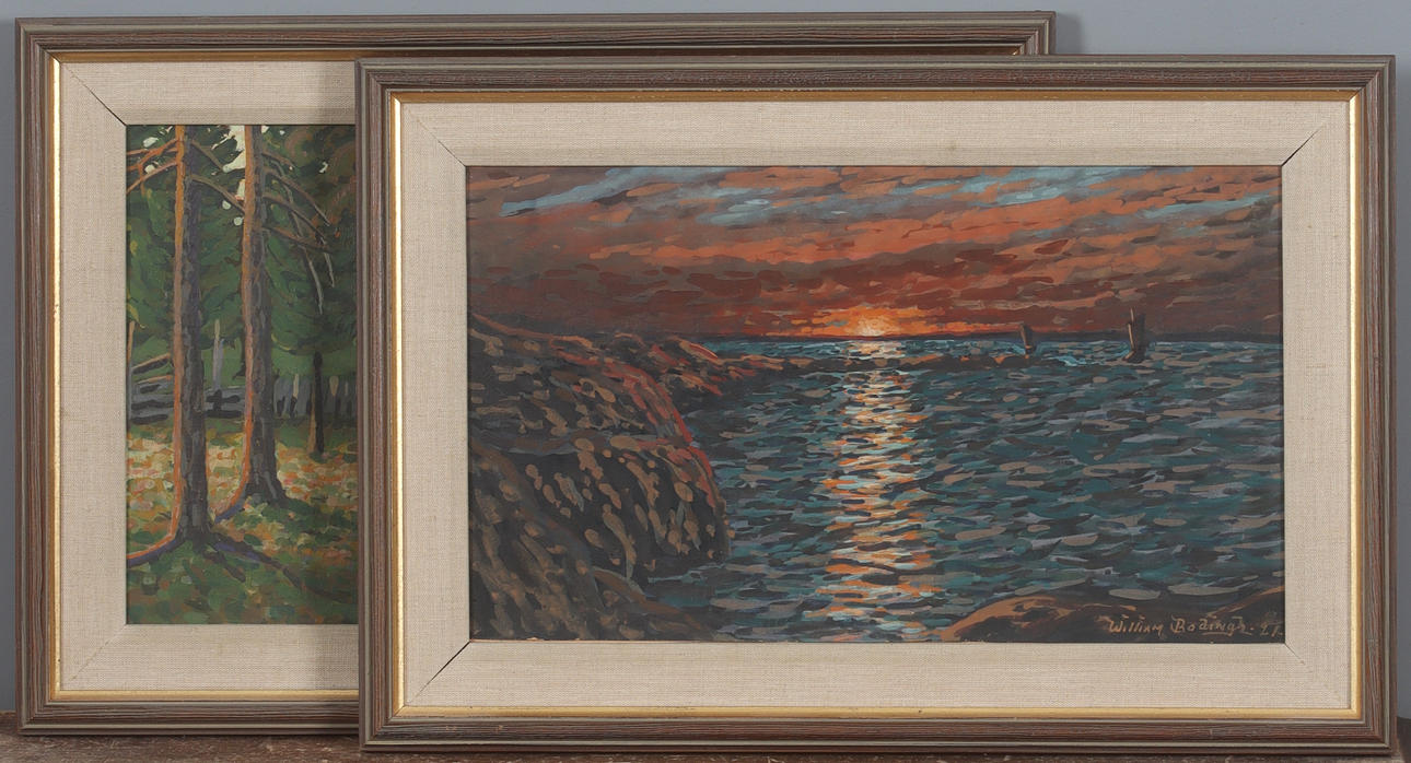 WILLIAM BODING. Landscapes, 2 pieces, Gouache on cardboard, signed.