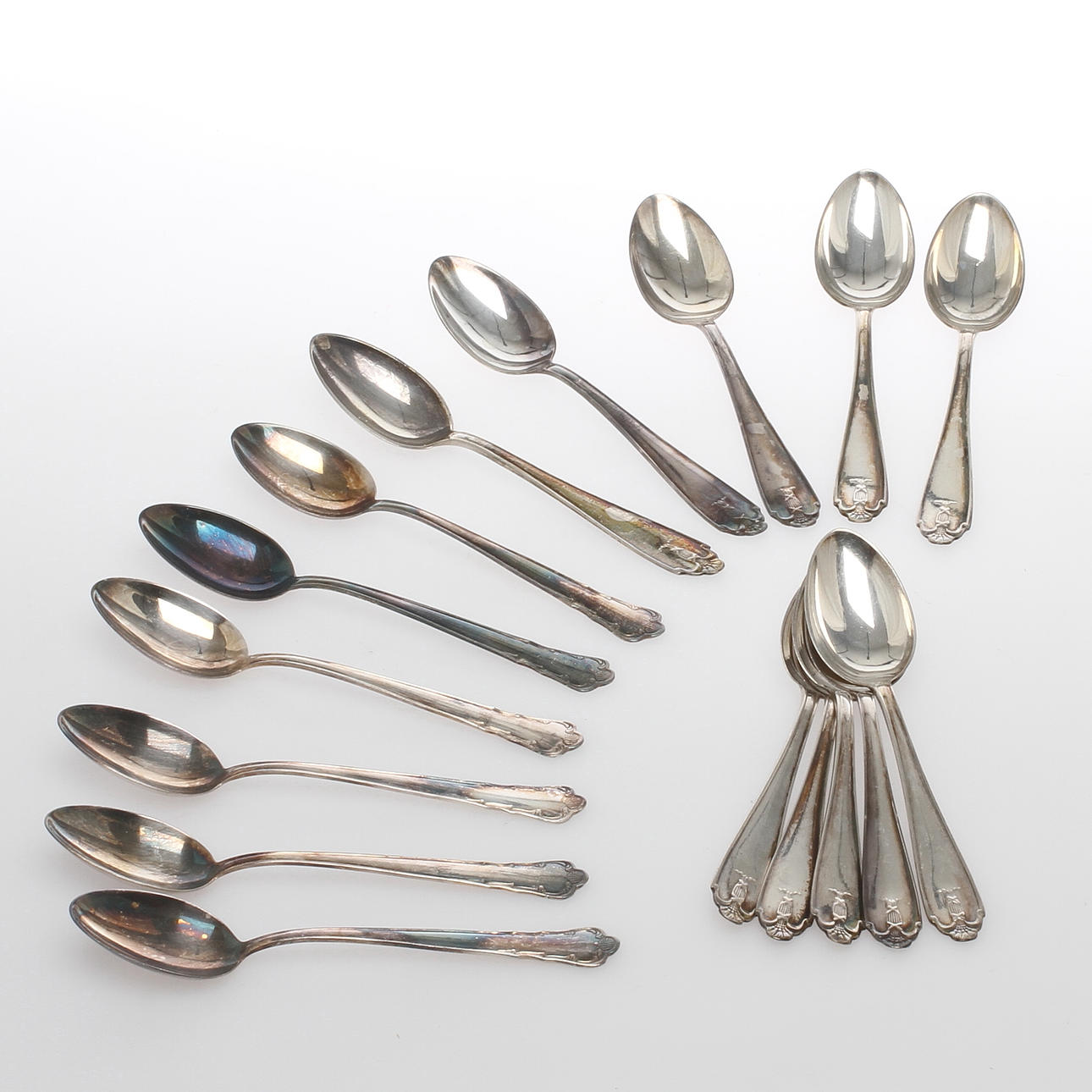 KAFFESKEDAR, 6+10 st, silver, "Ingrid" samt "Vasa", GAB, 1900-tal.