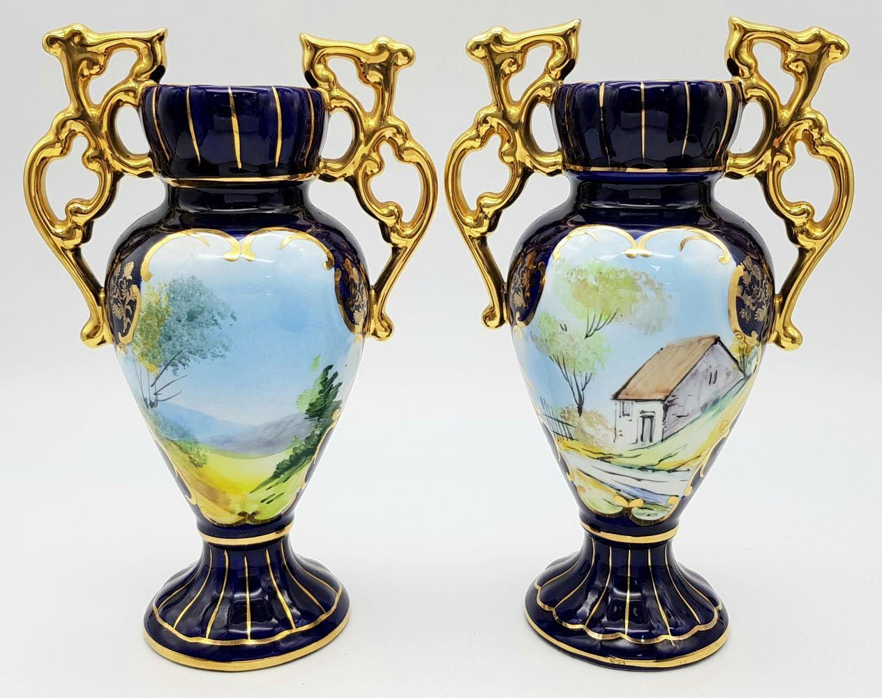 2 X KOBOLTBLÅ PORSLINSVASER 021224 - 1158.