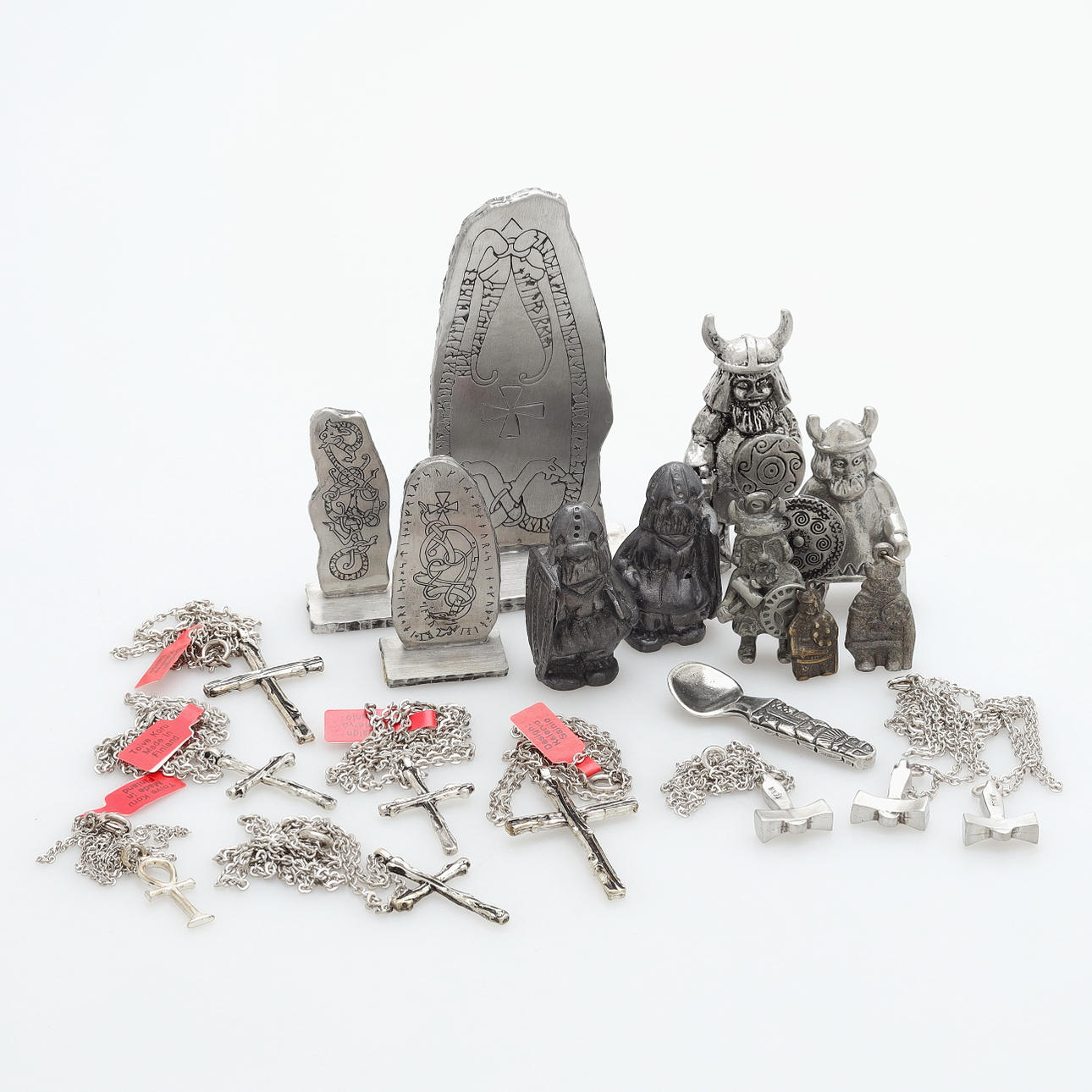 HALSKÆDE, FIGURER, tin, vikinger, kors, thors hammer.