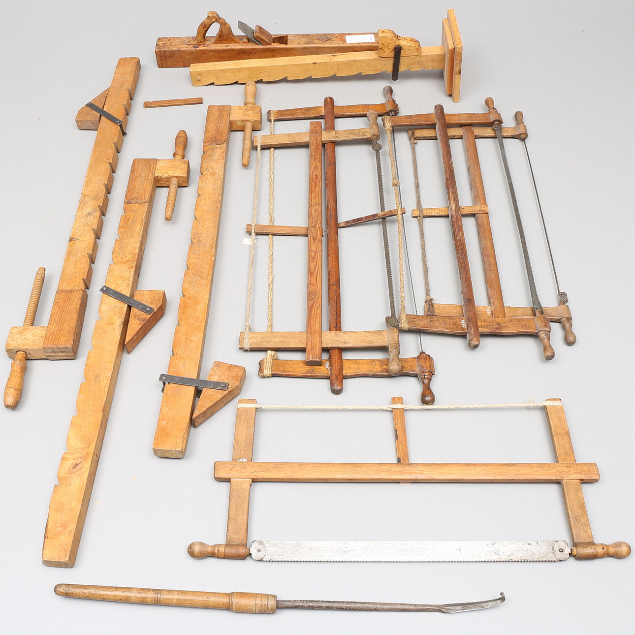 SÅGAR, 5 st, RUBANK, TVINGAR, 3 st m.m, allmoge.