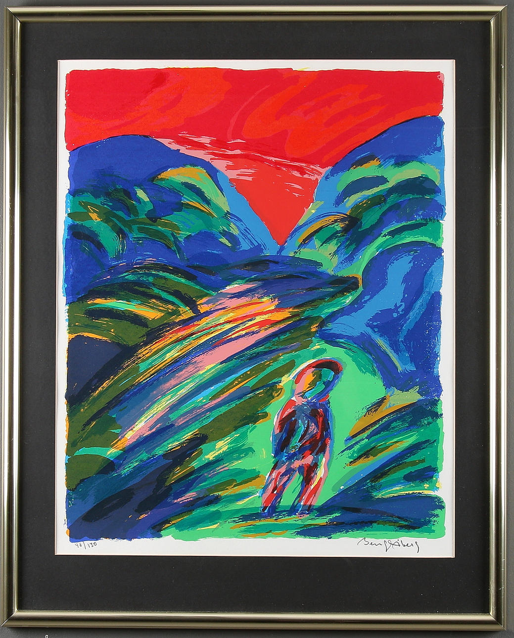 BENGT ÅBERG. Vandring i bergen, färglitografi, signerad och numrerad 46/130.