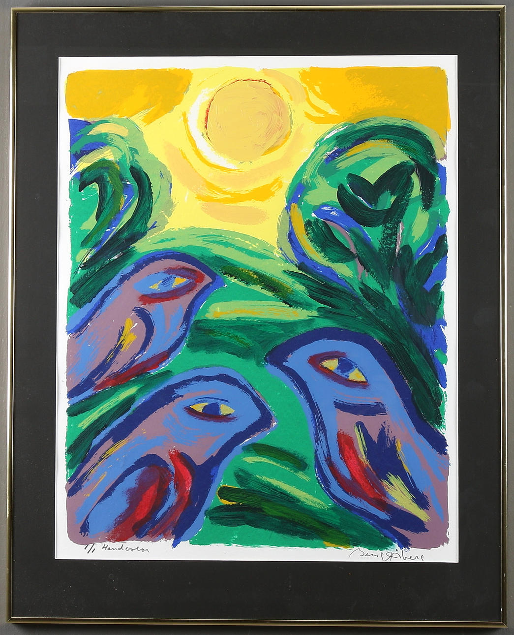 BENGT ÅBERG. Fåglar i solsken, handkolorerad färglitografi, signerad och numrerad 1/1.