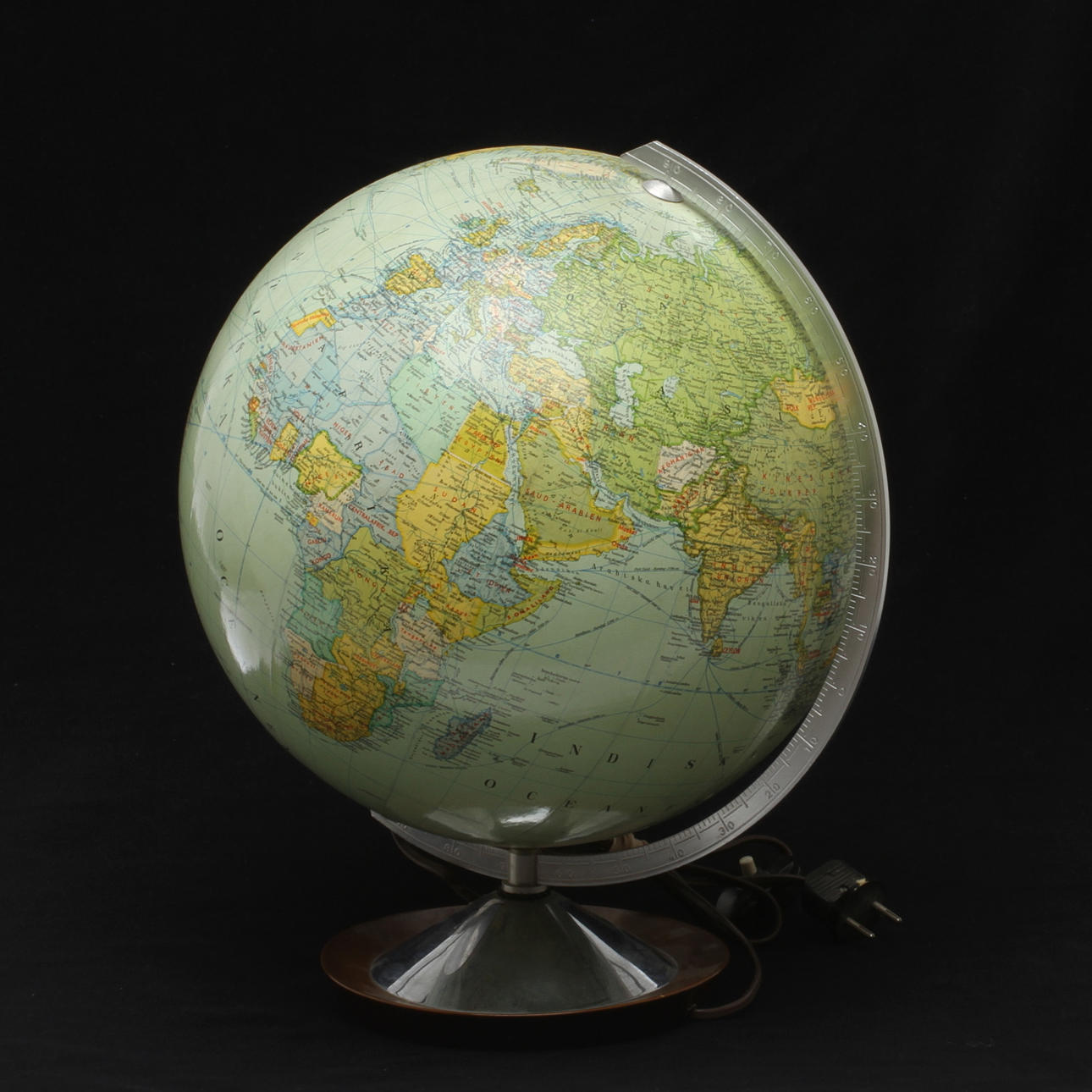 JORDGLOB, med belysning, Jro Globus, Jro-Verlag, München, 1960-tal.