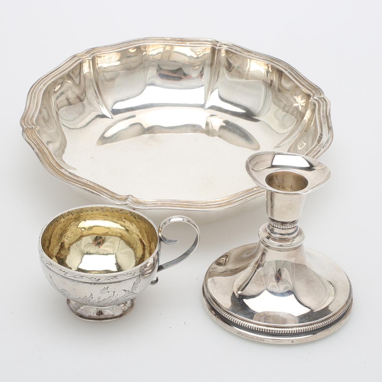 SKÅL; LJUSSTAKE; PUNCHMUGG, silver, bl.a Löfman,1900/2000-tal.