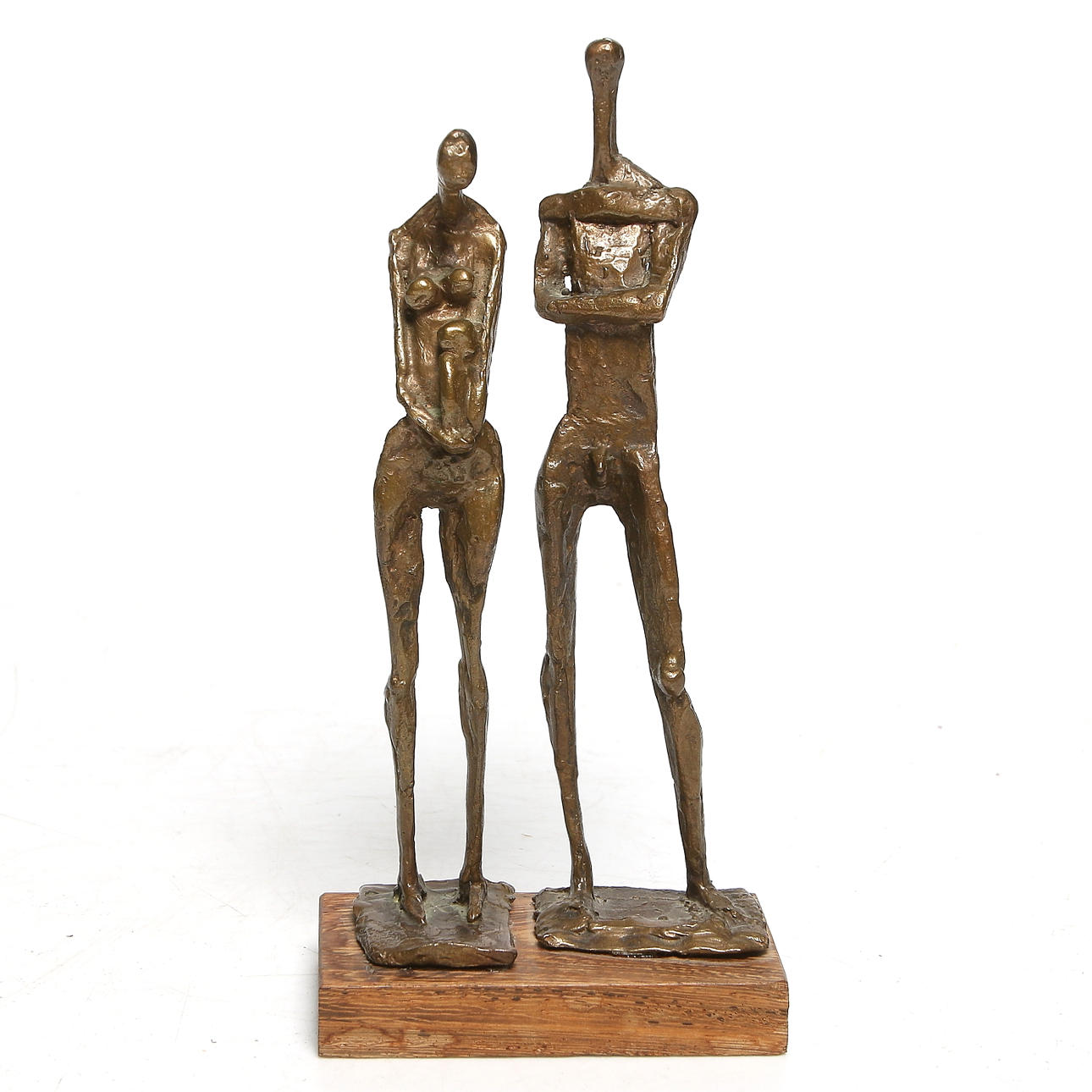 PUCK STOCKLASSA. Par med barn, skulptur, brons på träsockel, märkt med etikett.