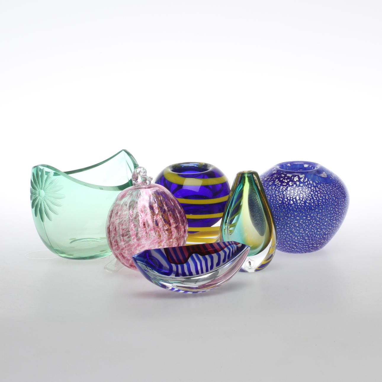 KONSTGLAS, 6 delar, bland annat Carlos Pebaque Gullaskruf, 1900-talets andra hälft.