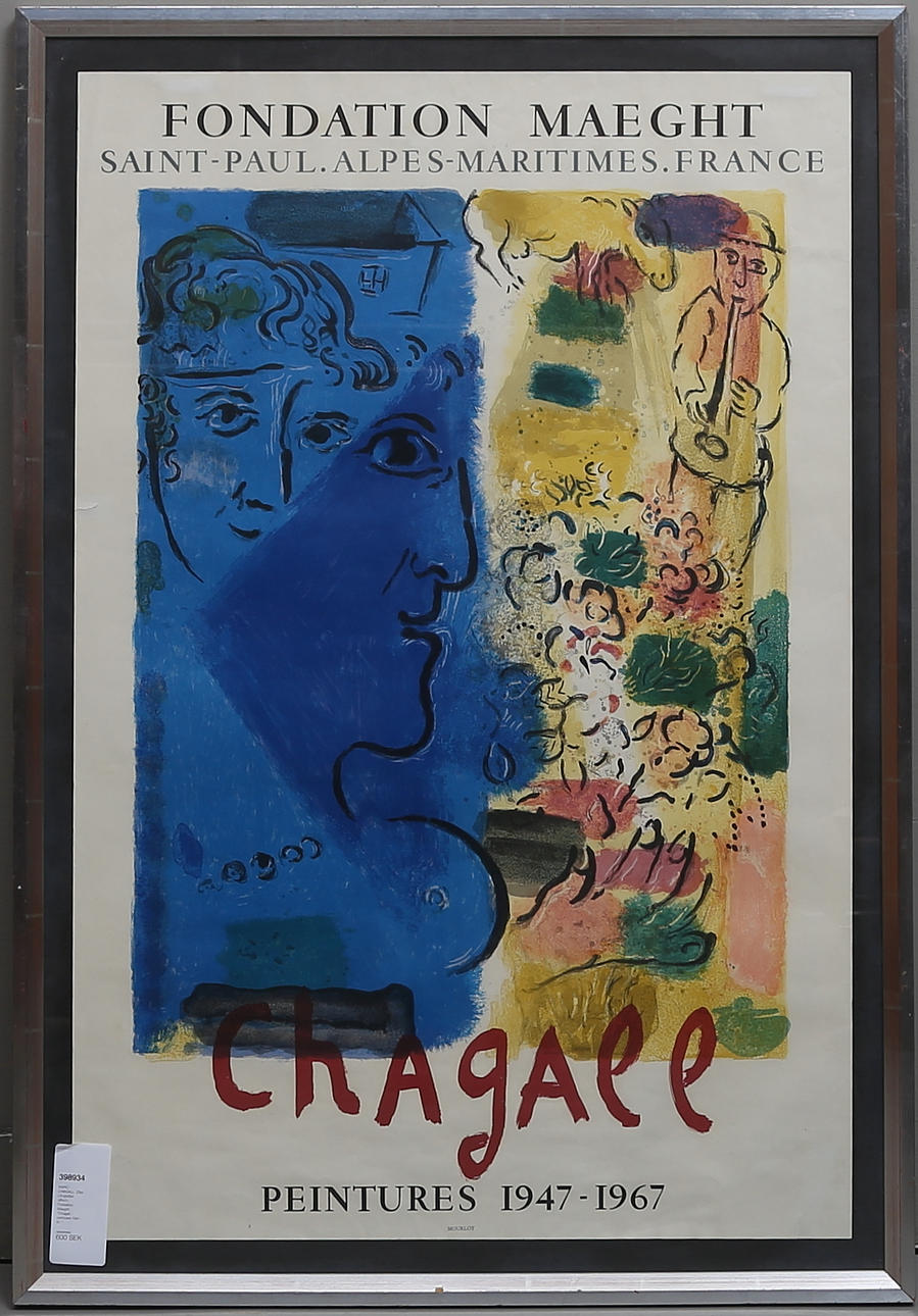 MARC CHAGALL. EFTER. Litografisk affisch, Fondation Maeght. "Chagall - peintures 1947-67.".
