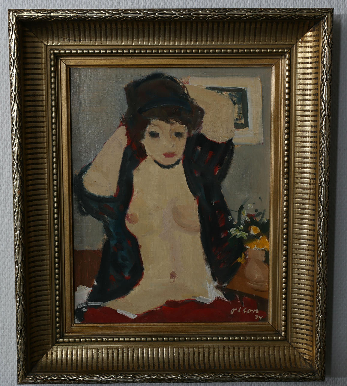 OVE OLSON. Olja på pannå, "Svart kvinna", signerad Olson, daterad -74.