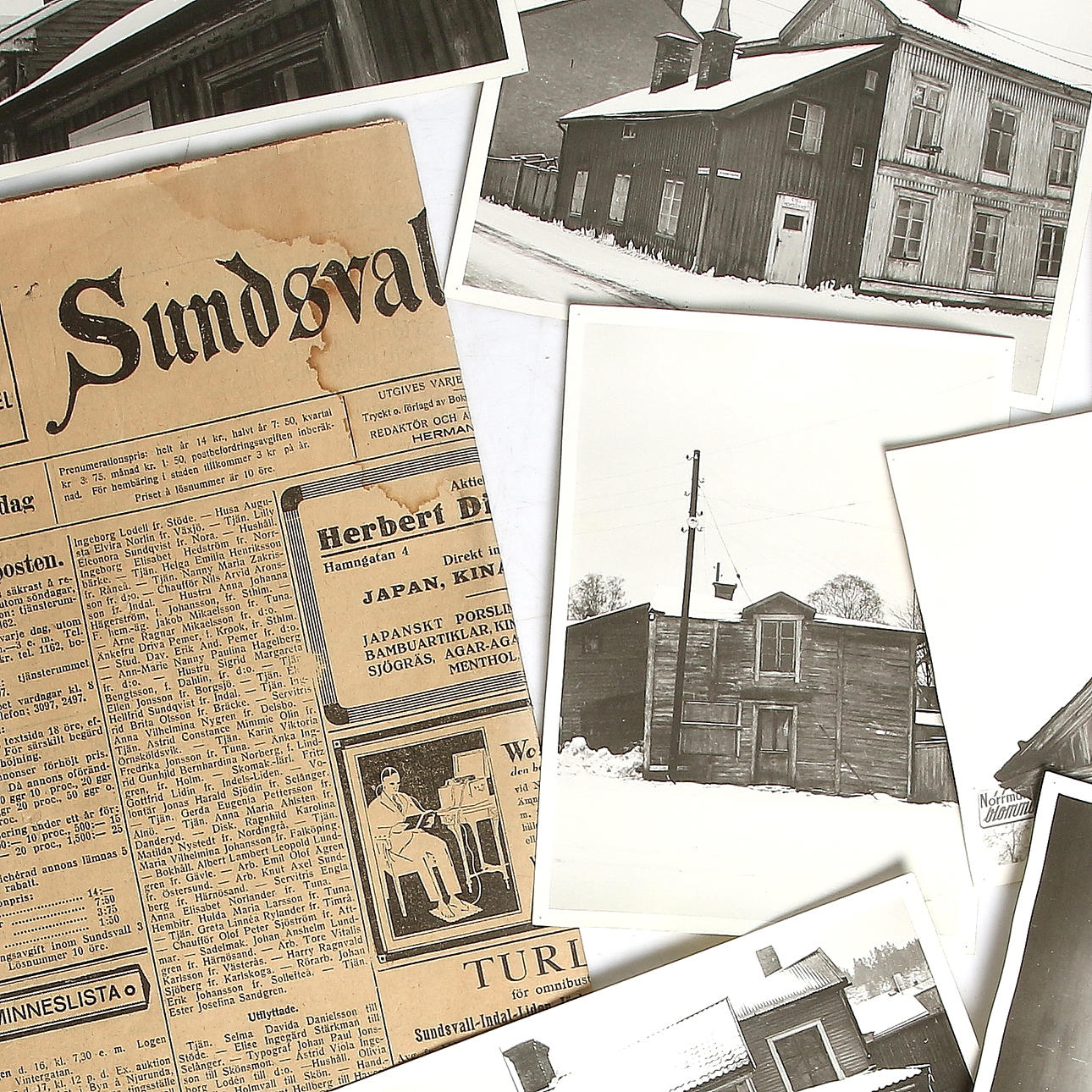 FOTOGRAFIER, 12 delar, bl.a. stadsmotiv från Norrmalm Sundsvall, 1900-första halva.